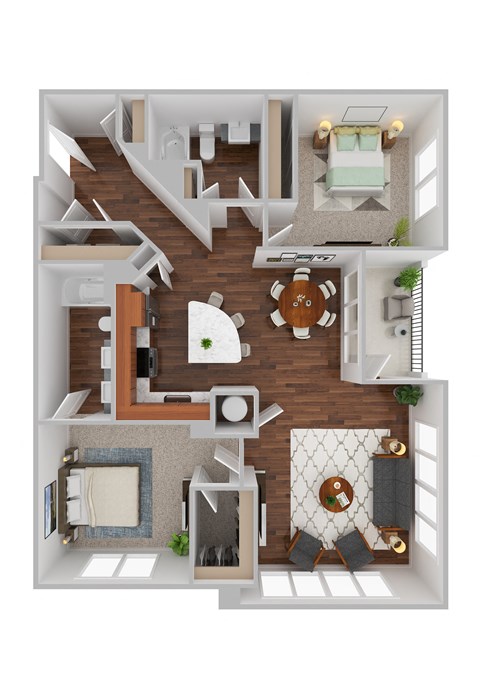 Pike Two Bed Two Bath Floor Plan at Residences at The Streets of St. Charles in Missouri, 63303