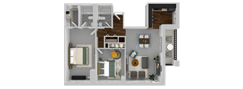 a 3d rendering of a floor plan of a house with a bedroom and bathroom
