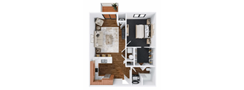Royale 1 Bed 1 Bath Floor Plan at The Commons at Rivertown, Grandville, MI, 49418