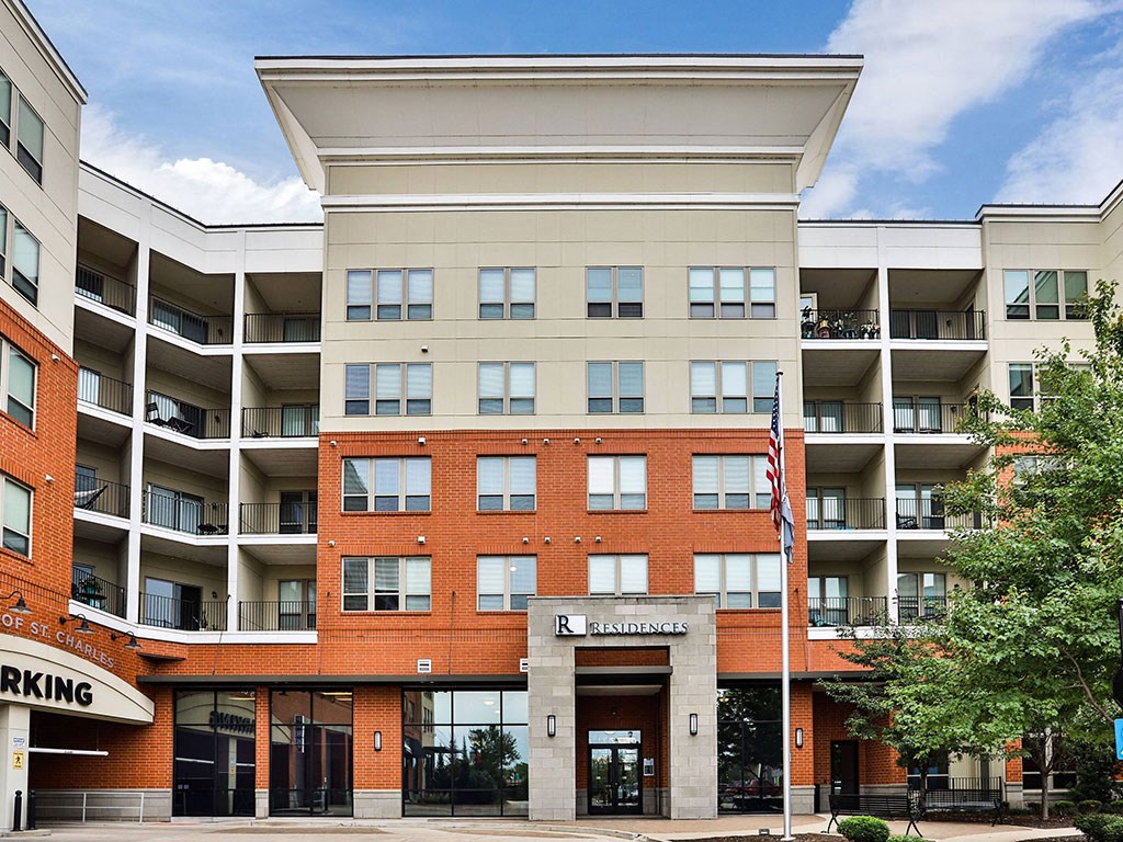 Exterior Building at Residences at The Streets of St. Charles Apartments in  St. Charles, MO, 63303