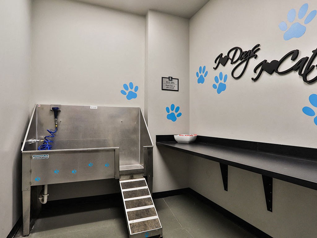Pet bath at Residences at The Streets of St. Charles Apartments in St. Charles