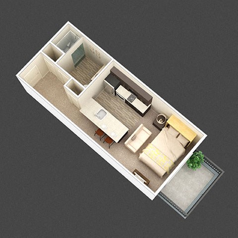 The Prism Studio 1 Bath Floor Plan at Mirada Apartments, Lewis Center, Ohio