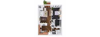 Van Buren 1 Bed 1 Bath Floor Plan at The Commons at Rivertown, Michigan, 49418
