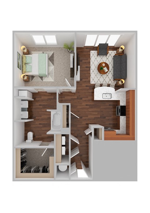 Wall One bedroom One bathroom Floor Plan at Residences at The Streets of St. Charles in St. Charles, Missouri