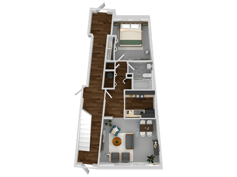 a floor plan of a house with a bedroom and a living room