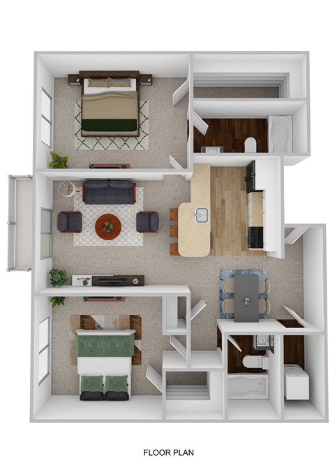 2 Bedroom 2 Bathroom Floor Plan at Waterchase Apartments, Michigan