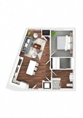 Taylor 1 bed 1 bath floor plan at The Hallon Apartments, Minnesota