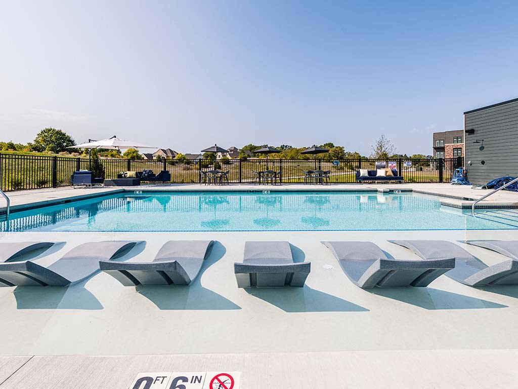 Pool area at Velo Village Apartments, Franklin, Wisconsin