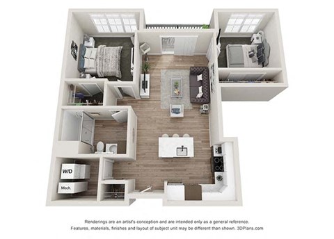 2 bedroom 1 bathroom B1 Floor Plan at Velo Village Apartments, Franklin, 53132