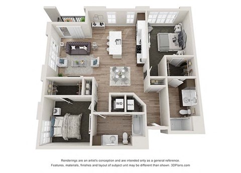 2 bedroom 2 bathroom B5 Floor Plan at Velo Village Apartments, Franklin, Wisconsin