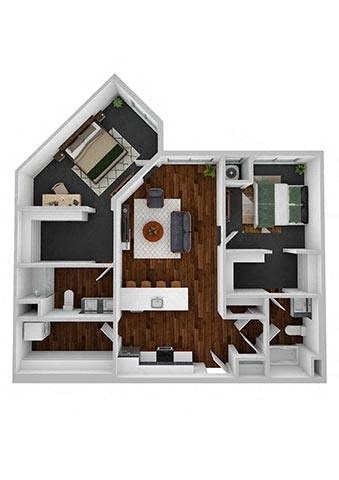 Stanza 2 bed 2 bath floor plan at The Aurilla, Cottage Grove, MN