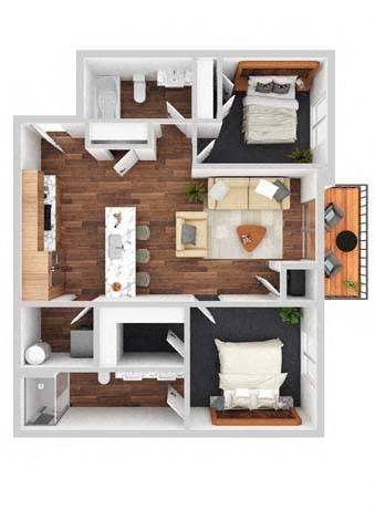 Bear 2 Bed 2 Bath Floor Plan at Rivertown, Grandville, MI, 49418