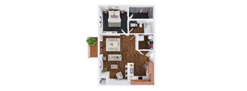 Maybury 1 Bed 1 Bath Floor Plan at The Commons at Rivertown, Grandville, MI