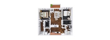 River 2 Bed 2 Bath Floor Plan at The Commons at Rivertown, Grandville