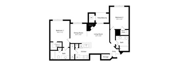 A black and white image of a floor plan for a house.