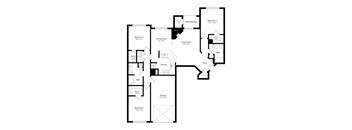 A black and white floor plan of a house with three bedrooms, a garage, a living room, a dining room, a kitchen, a pantry, and a bathroom.
