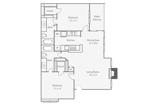 2 Bedroom 2 Bathroom, 995 sq ft  at Oaks at Greenview, Houston, TX