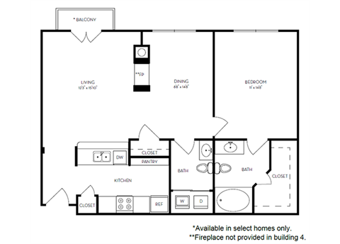 A11 - 1 bed 1 bath - 891 sq ft - floorplan layout