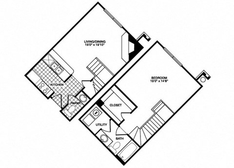 T21 - 1 bed 1 bath - 802 sq ft - floorplan layout