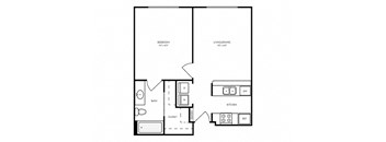 A33 - 1 bed 1 bath - 579 sq ft - floorplan layout