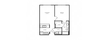 A3- 1 bed 1 bath - 555 sq ft - floorplan layout