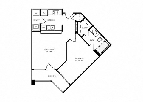 A4 - 1 bed 1 bath - 559 sq ft - floorplan layout