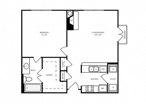 A7 - 1 bed 1 bath - 739 sq ft - floorplan layout