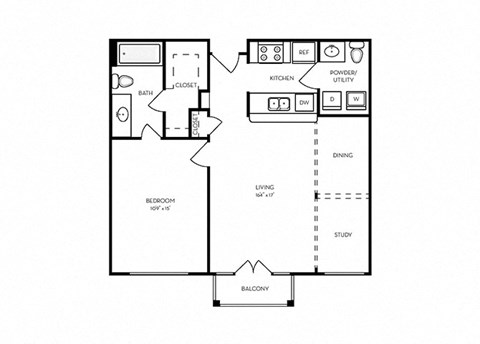 A8 - 1 bed 1 bath- 790 sq ft - floorplan layout