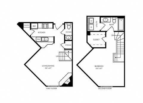 T3 - 1 bed 1 bath - 859 sq ft - floorplan layout