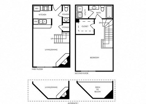 T4 - 1 bed 1 bath - 847 sq ft - floorplan layout