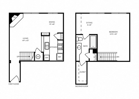 T6 - 1 bed 1 bath loft - 868 sq ft - floorplan layout