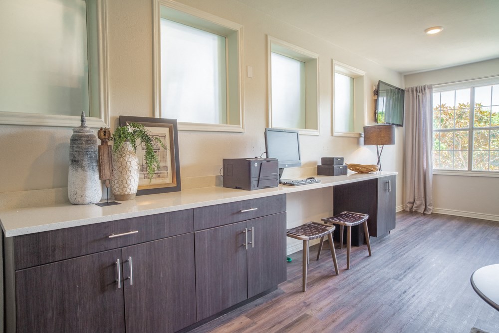 Clubhouse coffee counter and stools