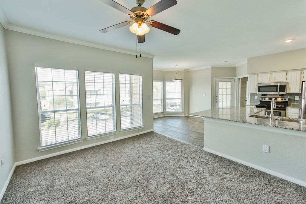 Wimberly Floorplan, kitchen and living room  at The Villages of Briar Forest, Texas, 77077