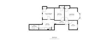 A black and white image of a floor plan for a two-bedroom apartment.