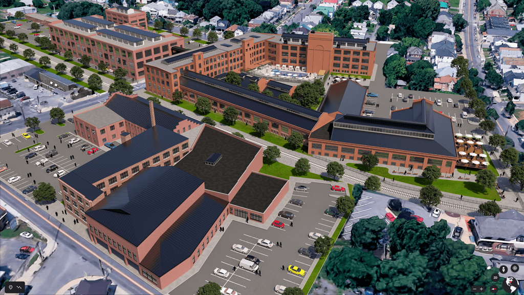 an aerial view of a city with buildings and streets