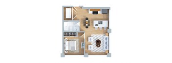 A floor plan of a house with a kitchen, living room, dining room, and bathrooms.