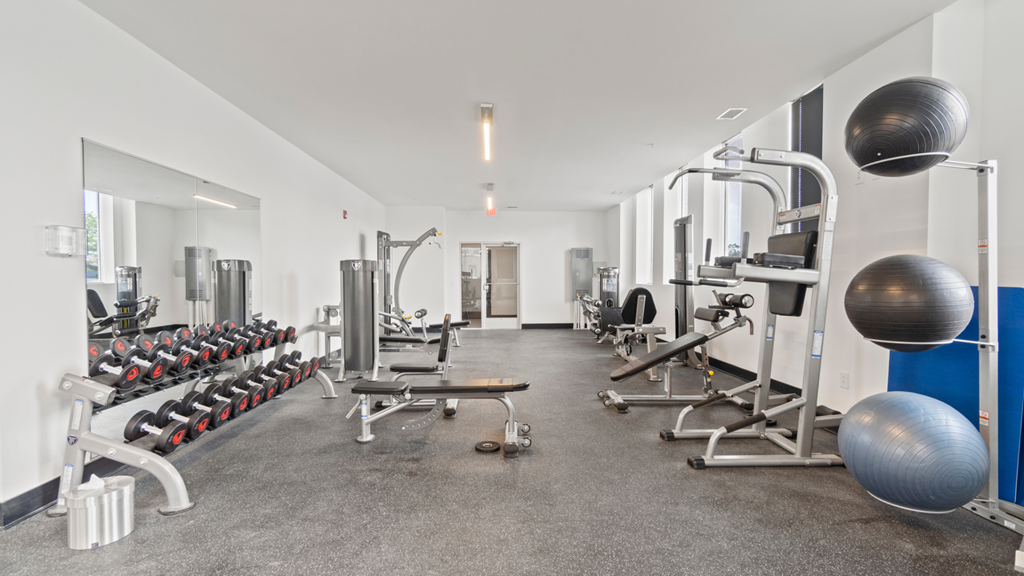 a gym with weights and other exercise equipment