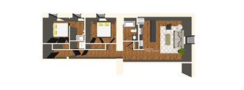A floor plan of a room with a bathtub and a kitchenette.