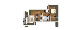 A floor plan of a unit with a bed and bath.