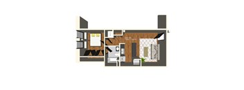 A drawing of a floor plan of a room with a bathroom.