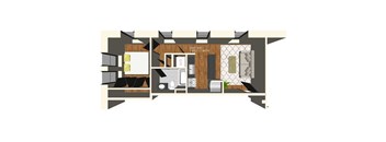 A floor plan of a unit with a bathroom and a kitchen.