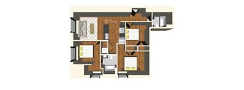 A floor plan of a unit with a bathroom and a kitchen.