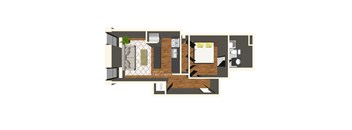 A floor plan of a 1 bedroom apartment.
