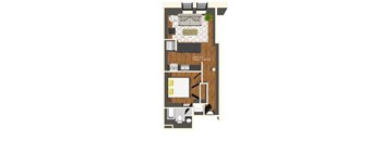 A floor plan of a one bedroom apartment.