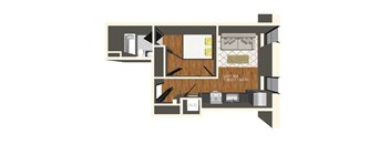 A floor plan of a one bedroom apartment with a bathroom.