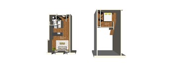 A floor plan of a two-unit building with a shared wall and individual entrances.