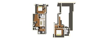 A floor plan of a two bedroom apartment.