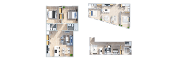 Four different floor plans of a house are shown.
