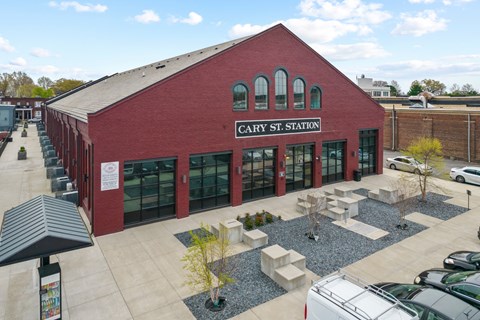 A red brick building with the words Cary St. Station on the front.
