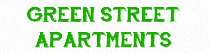 The image displays the words "GREEN STREET APARTMENTS" in green text.